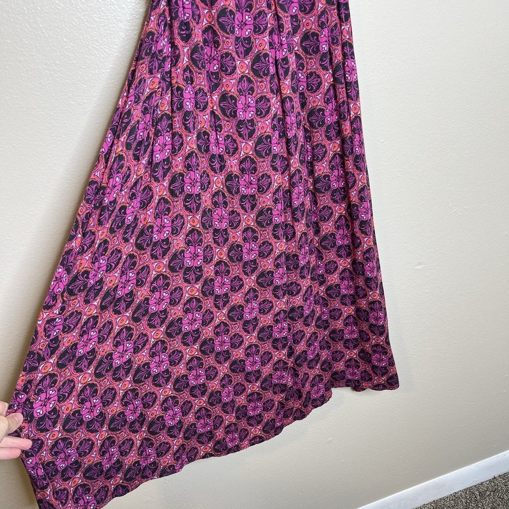 World Market Dress Small Floral Wrap Boho Gypsy Midi V Neck Pink Geometric - Picture 4 of 6
